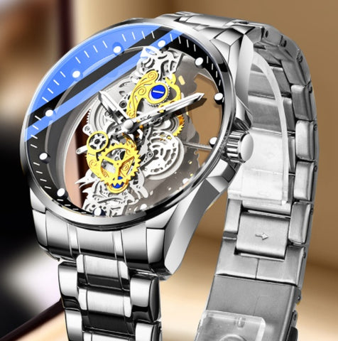 Men's Skeleton Automatic Quartz Watch – Gold Vintage Luxury Timepiece by Top Brand