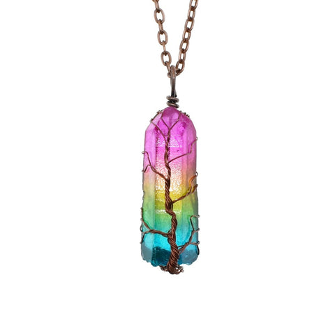 Hot Selling Crystal Pillar Tree of Life Pendant – Trendy Stone Necklace