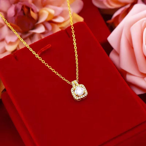 Fashion Jewelry Set – Gold Zircon Gem Pendant Necklace, Stud Earrings & Statement Wedding Ring for Women