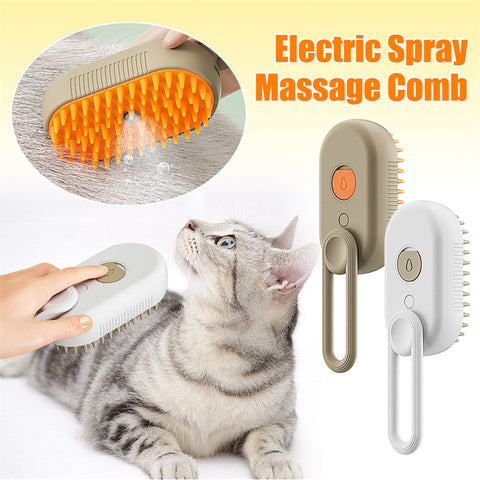 3-in-1 Cat & Dog Steam Brush – Electric Spray Grooming Comb for Hair Removal and Massage