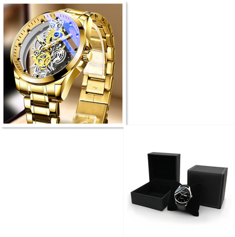 Men's Skeleton Automatic Quartz Watch – Gold Vintage Luxury Timepiece by Top Brand