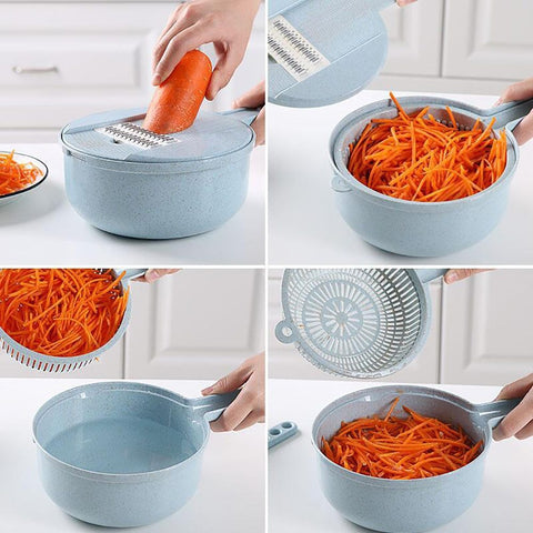 8-in-1 Mandoline Vegetable Slicer – Multi-Function Potato Peeler, Carrot & Onion Grater with Strainer, Kitchen Cutter & Accessories