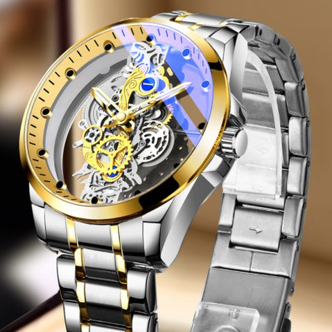 Men's Skeleton Automatic Quartz Watch – Gold Vintage Luxury Timepiece by Top Brand