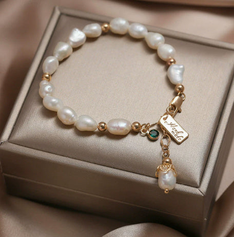 Natural Zircon & Pearl Bracelet – Luxury Fashion Jewelry