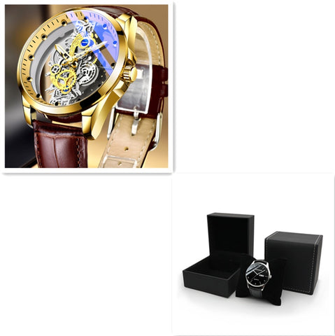 Men's Skeleton Automatic Quartz Watch – Gold Vintage Luxury Timepiece by Top Brand