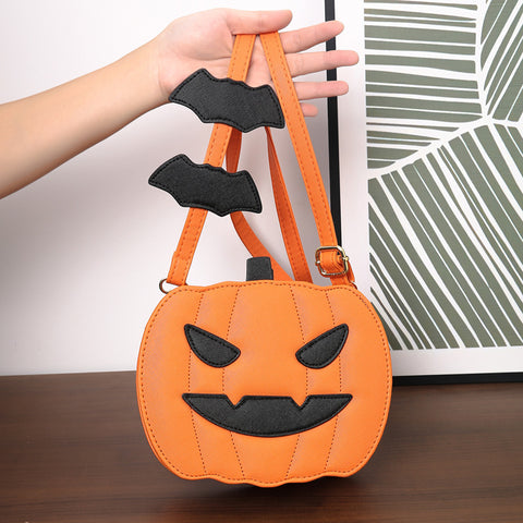 2023 Halloween Pumpkin Cartoon Crossbody Bag – Funny & Creative Shoulder Bag with Bat Design for Women