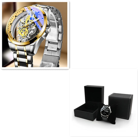 Men's Skeleton Automatic Quartz Watch – Gold Vintage Luxury Timepiece by Top Brand