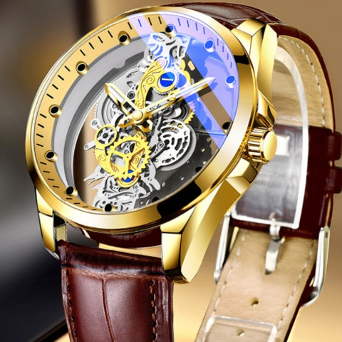 Men's Skeleton Automatic Quartz Watch – Gold Vintage Luxury Timepiece by Top Brand