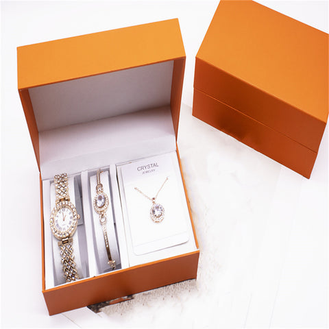 3-piece Rhinestone Watch Set With Bracelet And Necklace