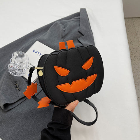 2023 Halloween Pumpkin Cartoon Crossbody Bag – Funny & Creative Shoulder Bag with Bat Design for Women