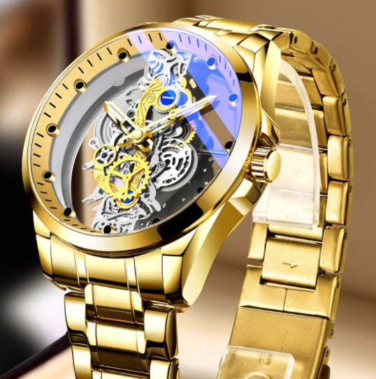 Men's Skeleton Automatic Quartz Watch – Gold Vintage Luxury Timepiece by Top Brand